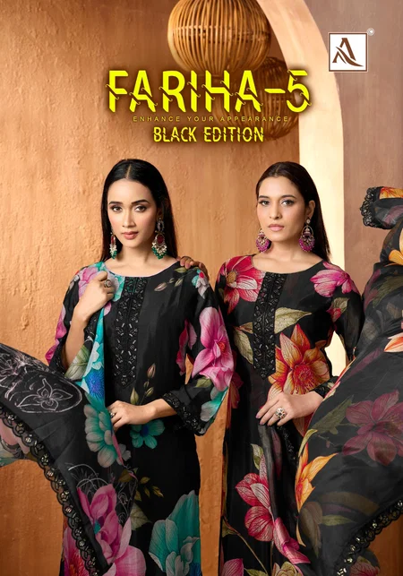 Fariha Vol 5 By Alok Suit Black Edition Muslin Pakistani Dress Material Exporters In India